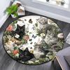 Cats Flowers Round Area Rug,Carpet Rug for Living Room Bedroom Sofa Playroom Decor,Non-slip Floor Mat