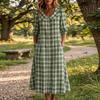 Women's Short Sleeve Plaid Dress - Lapel Collar Single Breasted Casual Button Down Dress