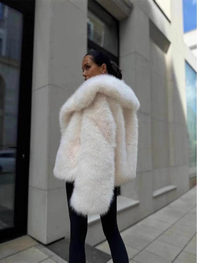 Women's Fluffy Faux Fur Lapel Coat - Casual Fox Fur Jacket