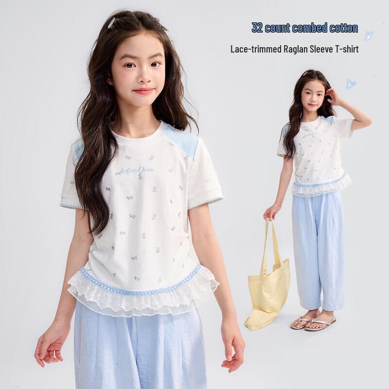 Girls Summer Color-Block Bow T-Shirt 110
