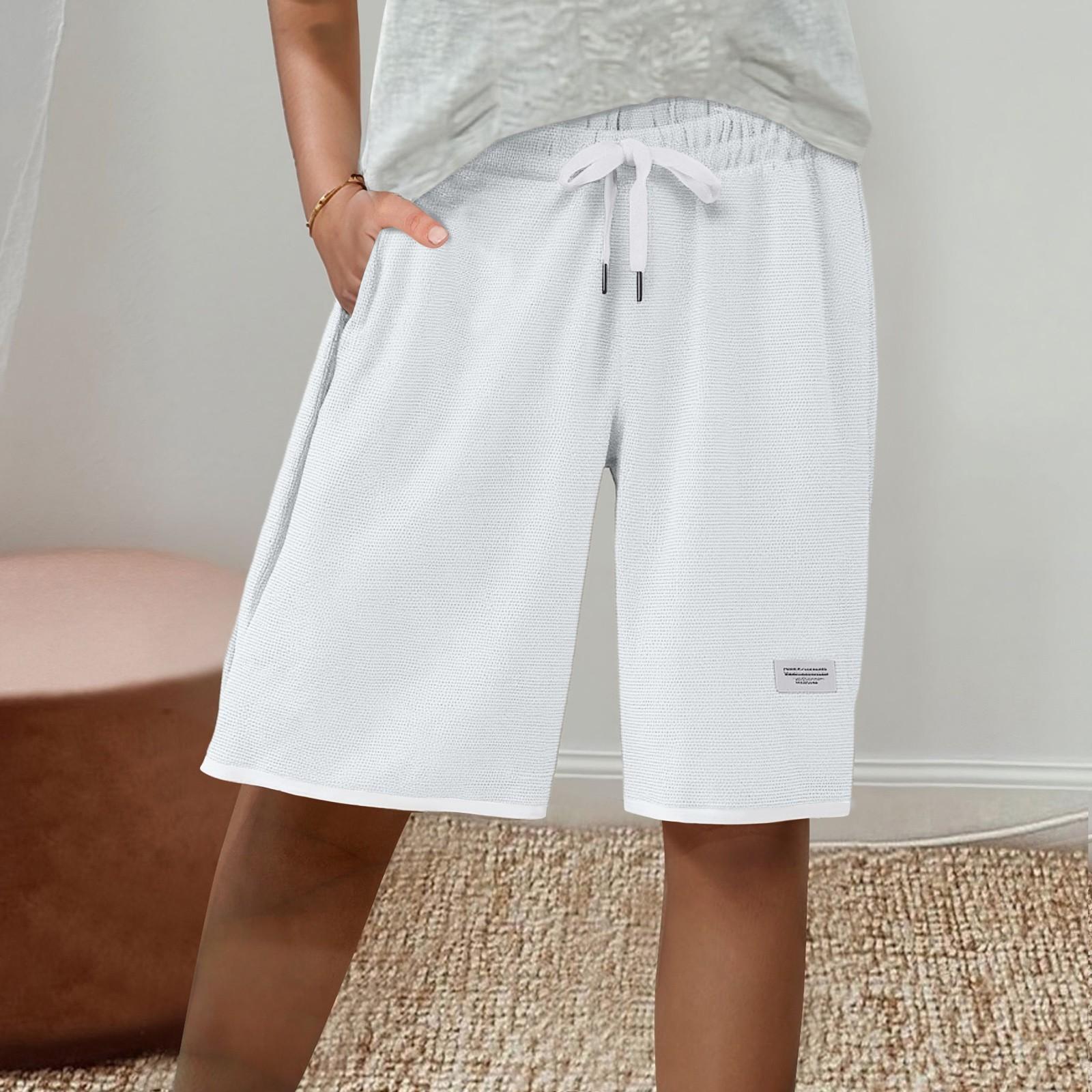 

Женские спортивные шорты, повседневные свободные однотонные шорты с эластичной резинкой на талии XL белый