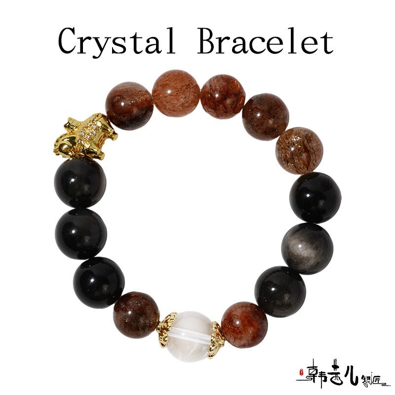 Han Qian er Silversmith AA Natural Silver Obsidian & White Moonstone Bracelet ZB0075 чёрный