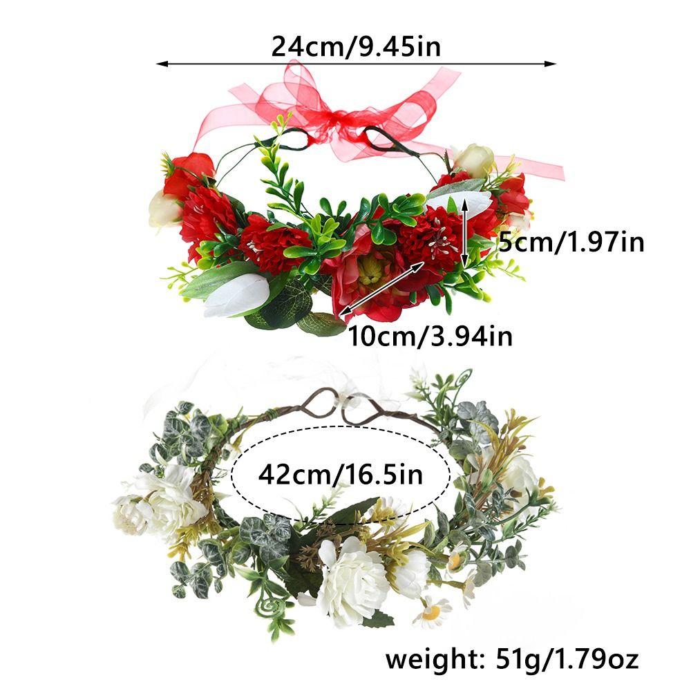 Rose Flower Headband Festival Wedding Green Leaf Floral Headpiece Flower Crown for Women Girls