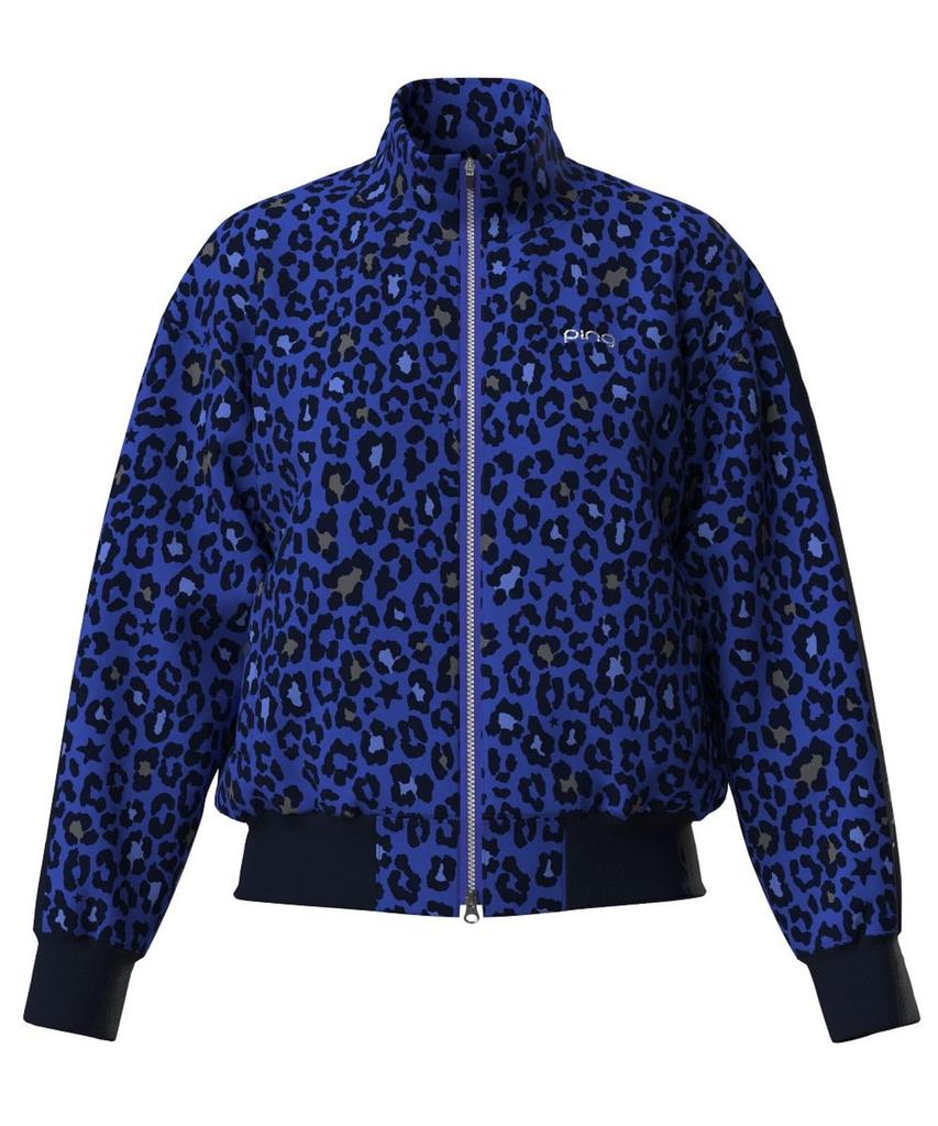 Full Zip Blouson Golf Outerwear S [Pin Apparel] Women's (Leopard Print, Stretch) / / 622-4220902 110_Blue