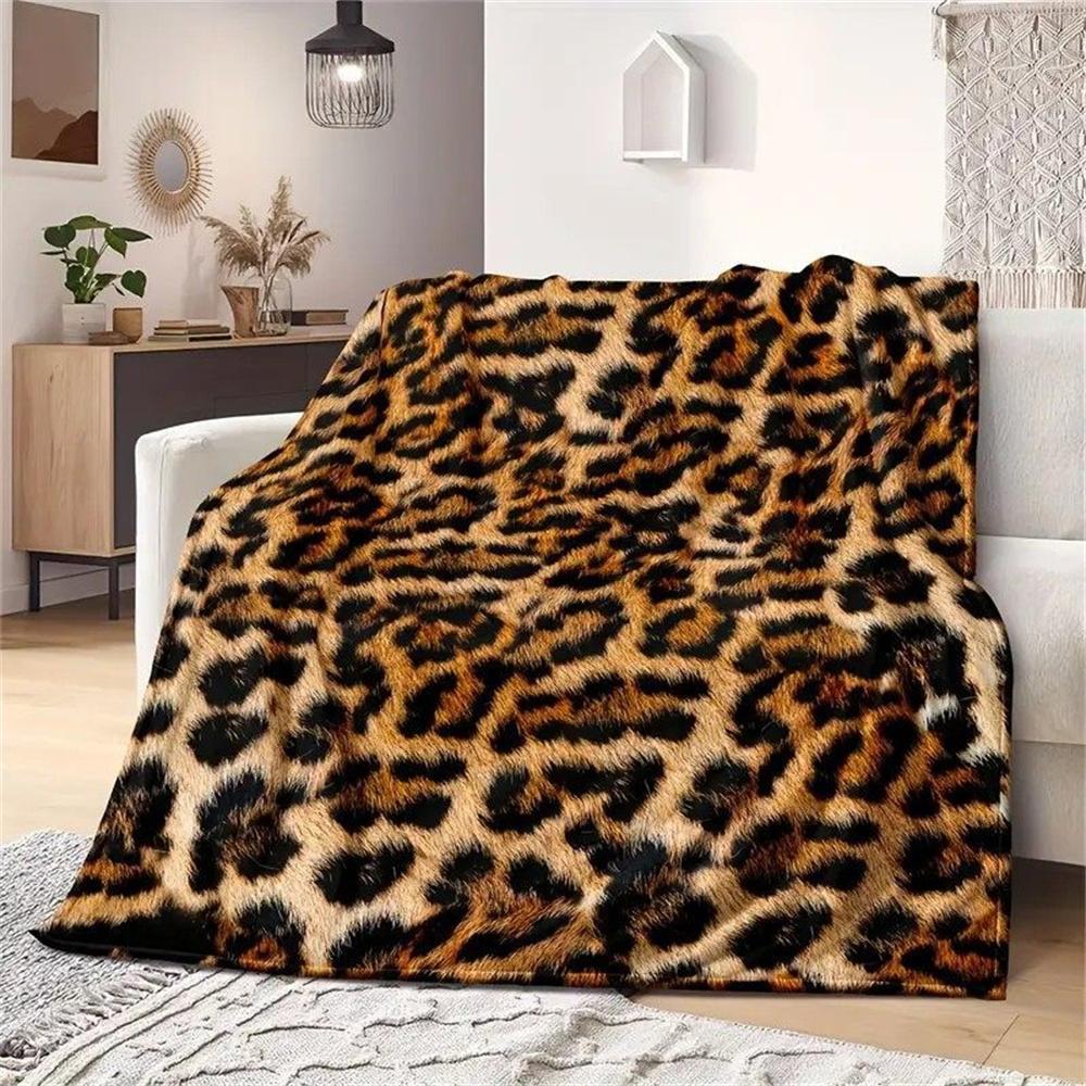 Leopard 3D Divoký Potisk Série Měkká Plyšová Přikrývka, Flanelová Přikrývka Přehoz pro Obývací Pokoj Ložnici Postel Pohovku Piknikový Potah Děti