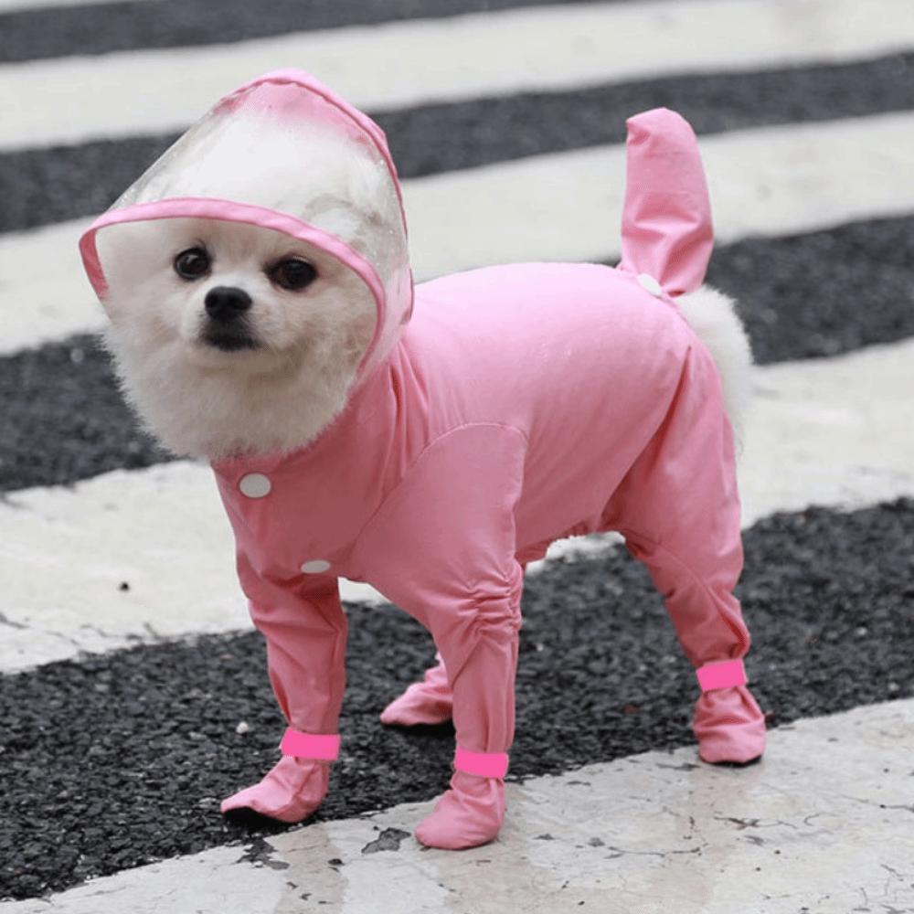 Waterproof Four-legged Rain Coat Transparent Hood Pet Rain Jacket Pet Cat XL розовый