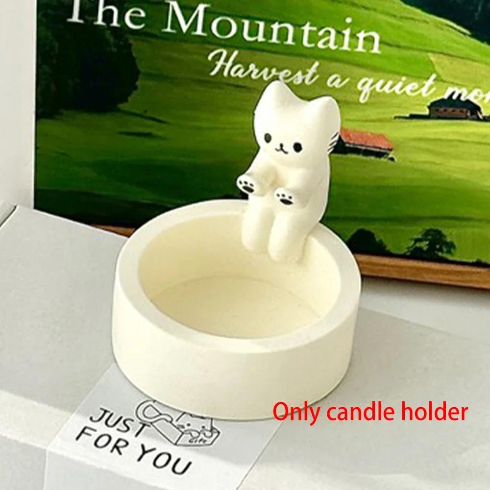 New Cartoon Cat Design Ceramic Candle Holder Tealight Candle Vessels Decorative Aroma Diffuser Candle Inside Desktop Decorative