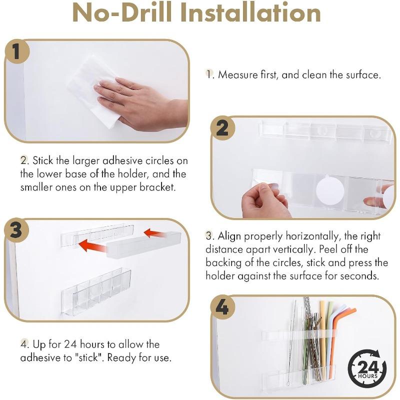 Straw Holder for Cabinet Door - Child-Safe Organizer Dispenser with Smooth Rounded Edges for Kitchen Accessories Storage Adhesive Circles Included