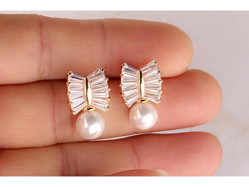 

Серьги-бантики Qingxing из стерлингового серебра 925 пробы с цирконами AAA и жемчугом, в корейском стиле шампанского/золотой