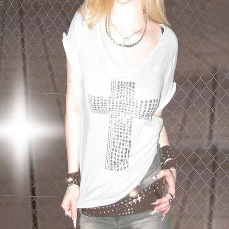 Summer Short Sleeved T-shirt Spicy Girl Street Fashion Trend Lip Print Personalized Loose Casual Top Shirt