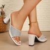 Fashion 2025 New Plus Size Rhinestone Women's Slippers Square Open Toe High Heel Summer Slippers Fashion Comfortable Dress Shoes Ladies