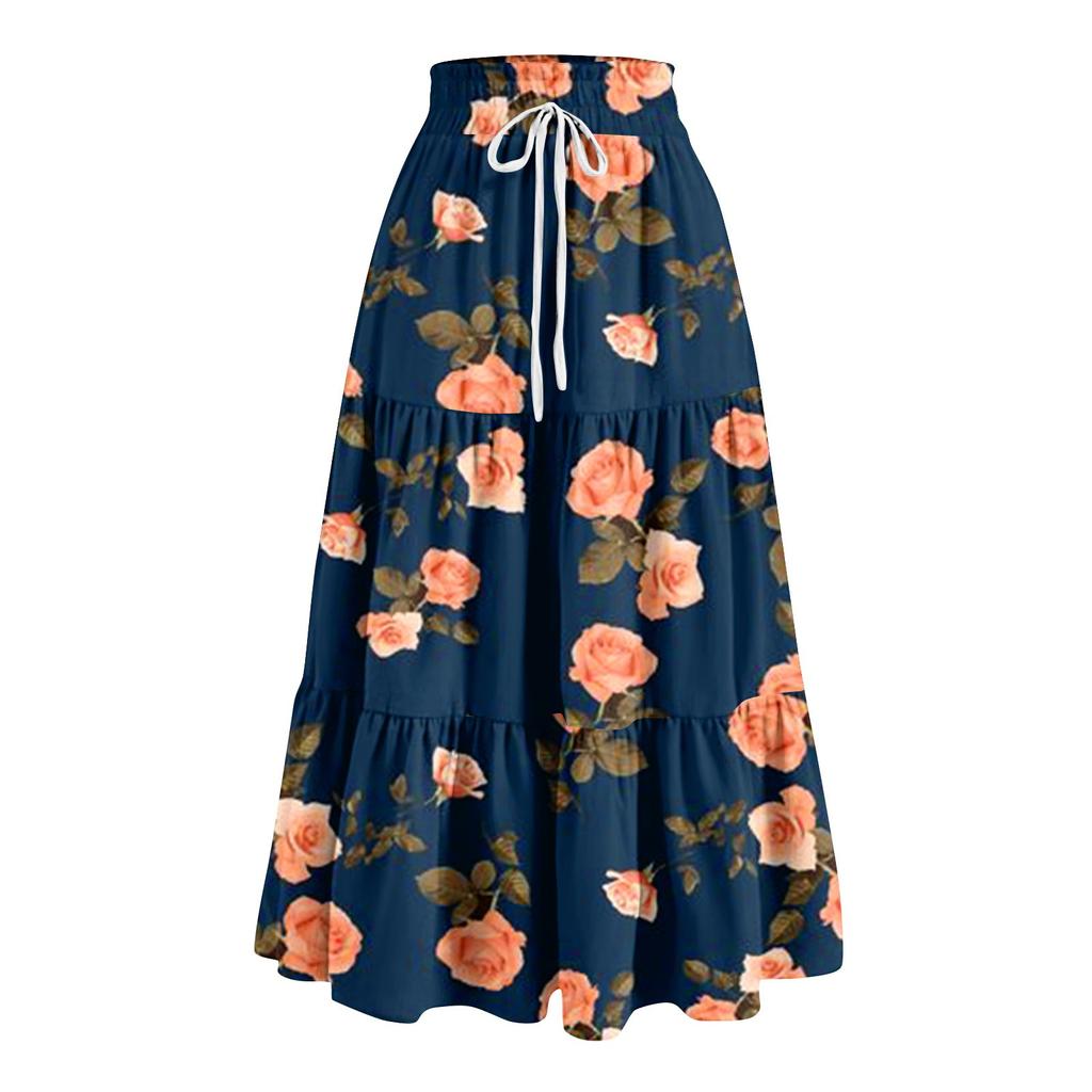 Kvinners Ruffled Spring Uformelt langt skjørt Ensfarget skjørt Retro plissert skjørt
