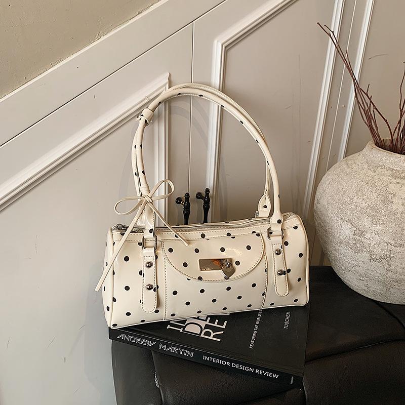 Zippered Polka Dot Shoulder Pillow Bag Stylish Polka Dot Underarm Bag With Lg Shoulder Strap Cute Bost Bag With Bow Design
