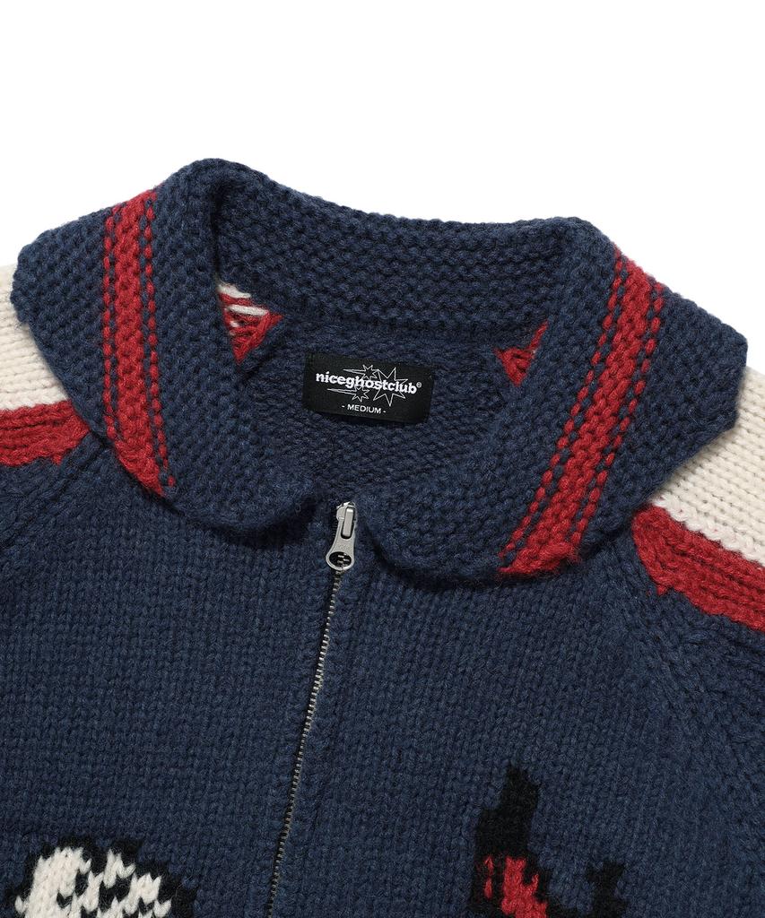 Niceghostclub Skull Cowichan Sweater_Navy(Ng2Efuk680A)