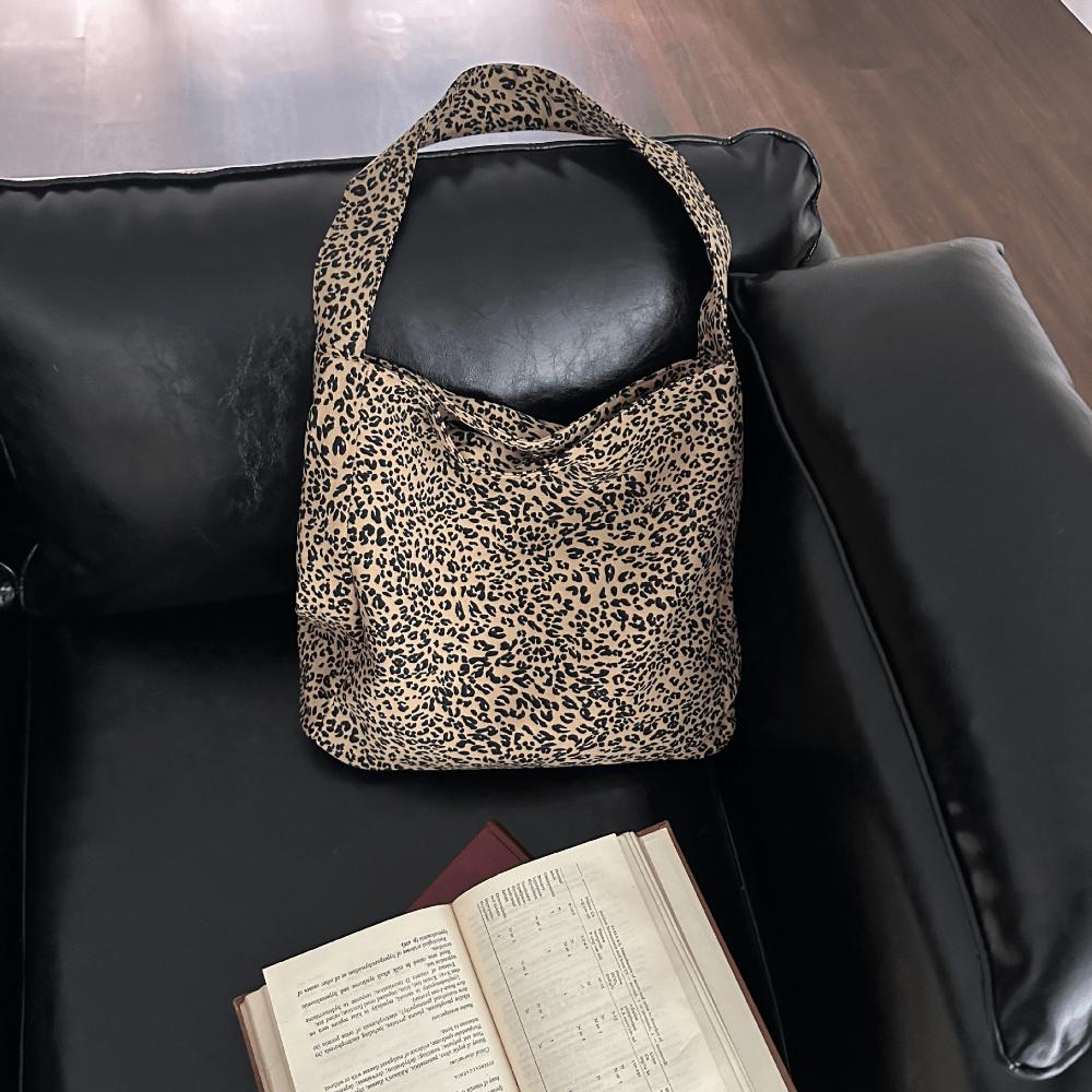 Korean Version Autumn and Winter Lazy Wind Texture Leopard Print Cloth Bag Bag Niche Large Capacity Shoulder Tote Bag Shopping Bag