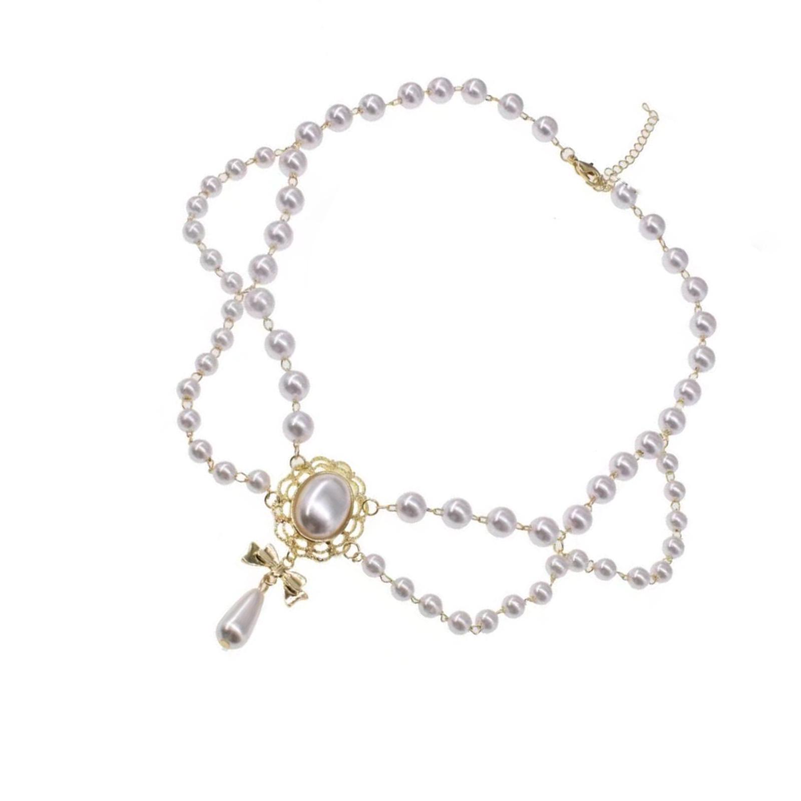 

Элегантное французское королевское ожерелье из двойного слоя жемчуга, винтажные ретро украшения для женщин, для официальных мероприятий, для повседневной носки