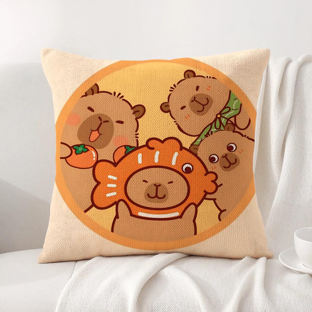 Cute Cartoon Capybara Cushion Cover Natural Linen Pillow Cover DoubleSided Print Cushion Case for Sofa Home Decor Gift