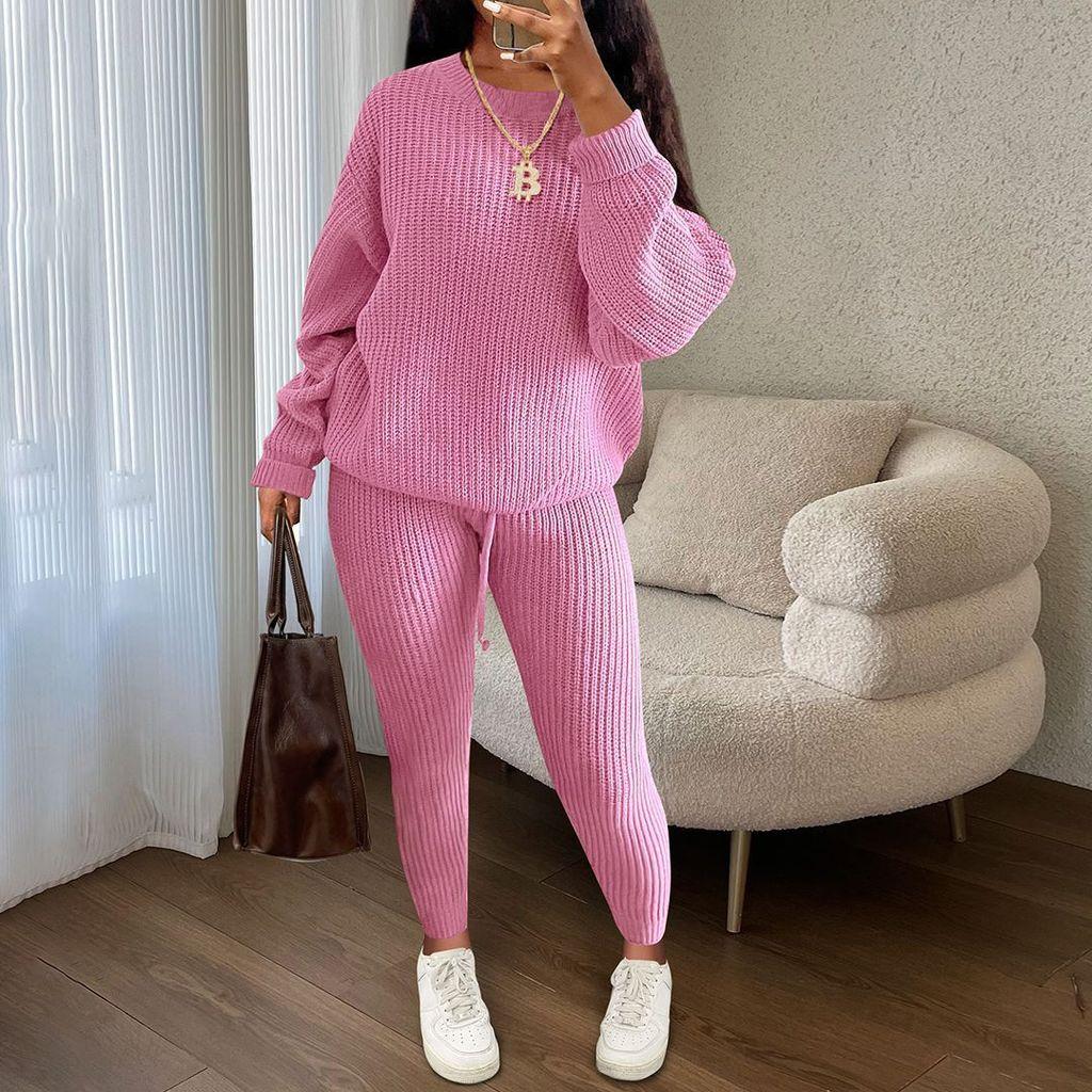 Womens Cozy Knit Sweater Pants Set With Belt For Casual Winter Wear