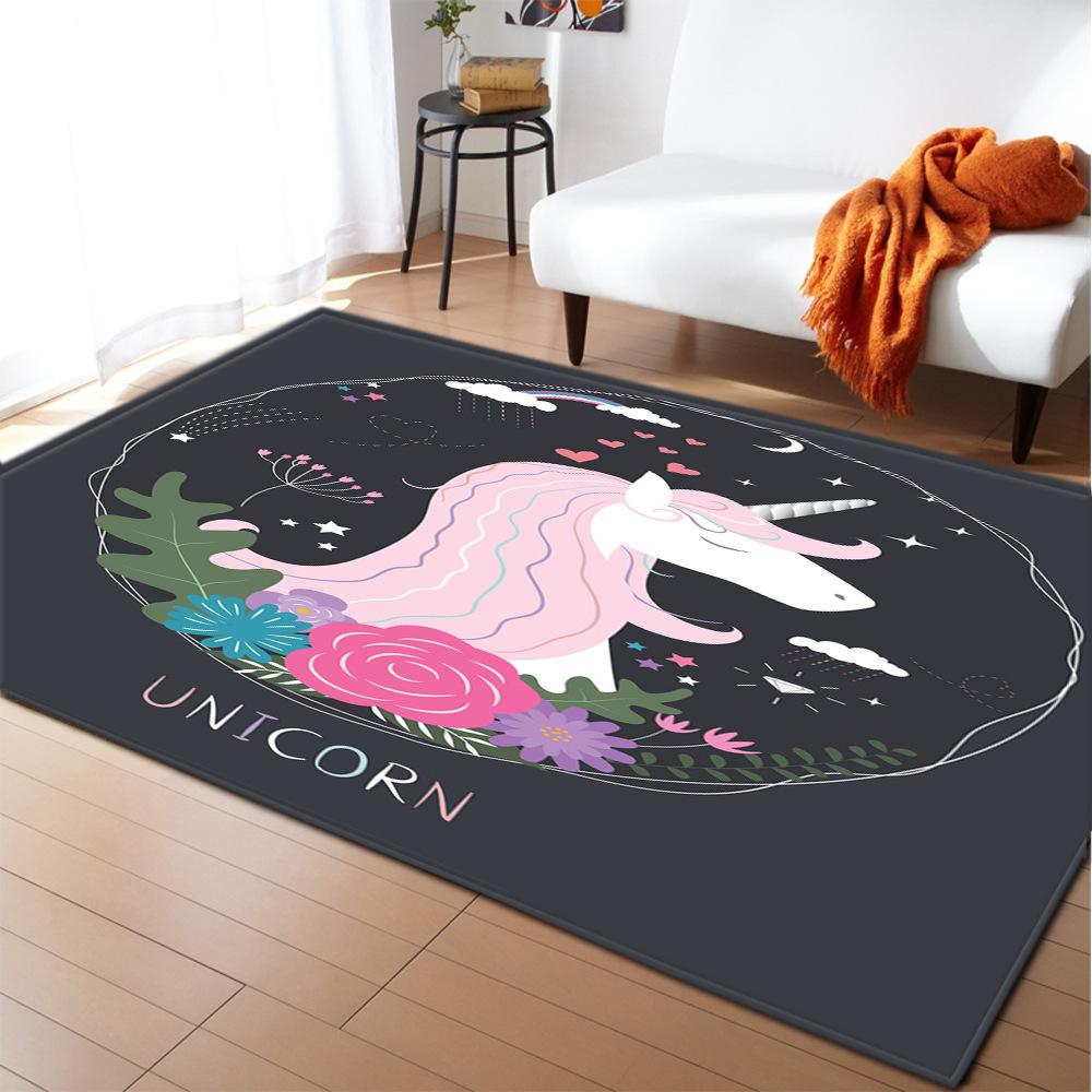 Cartoon Cute Unicorn Printed Carpet Children's Play Rug Hallway Balcony Non-slip Floor Mat Girl Living Room Home Decoration
