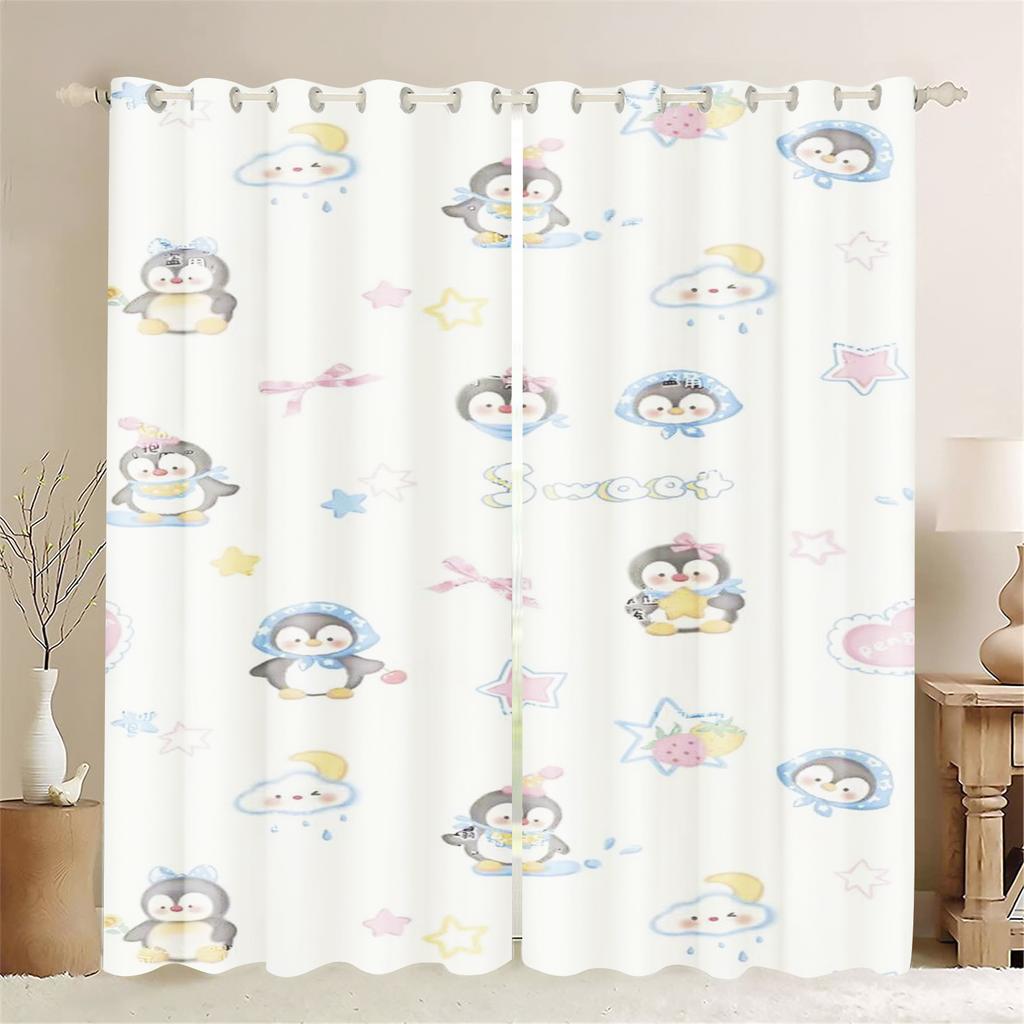 Light Blocking Curtain Cartoon Penguin Bedroom Window Living Animation Children Room Fashion Style Home Decoration Made Of Polyester Washable Ready