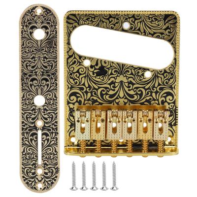 Geschnitztes Muster E-Gitarrenbrücke 6 Sättel Saitenhalter E-GitarrenzubehörGold