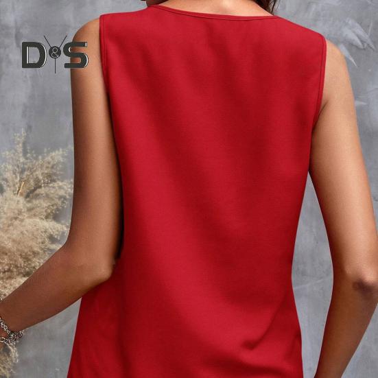 Dámská vesta Jednobarevná S výstřihem do V Volánková ozdoba Bez rukávů Halenka Volný střih Letní pulovrové topy pro každodenní nošení