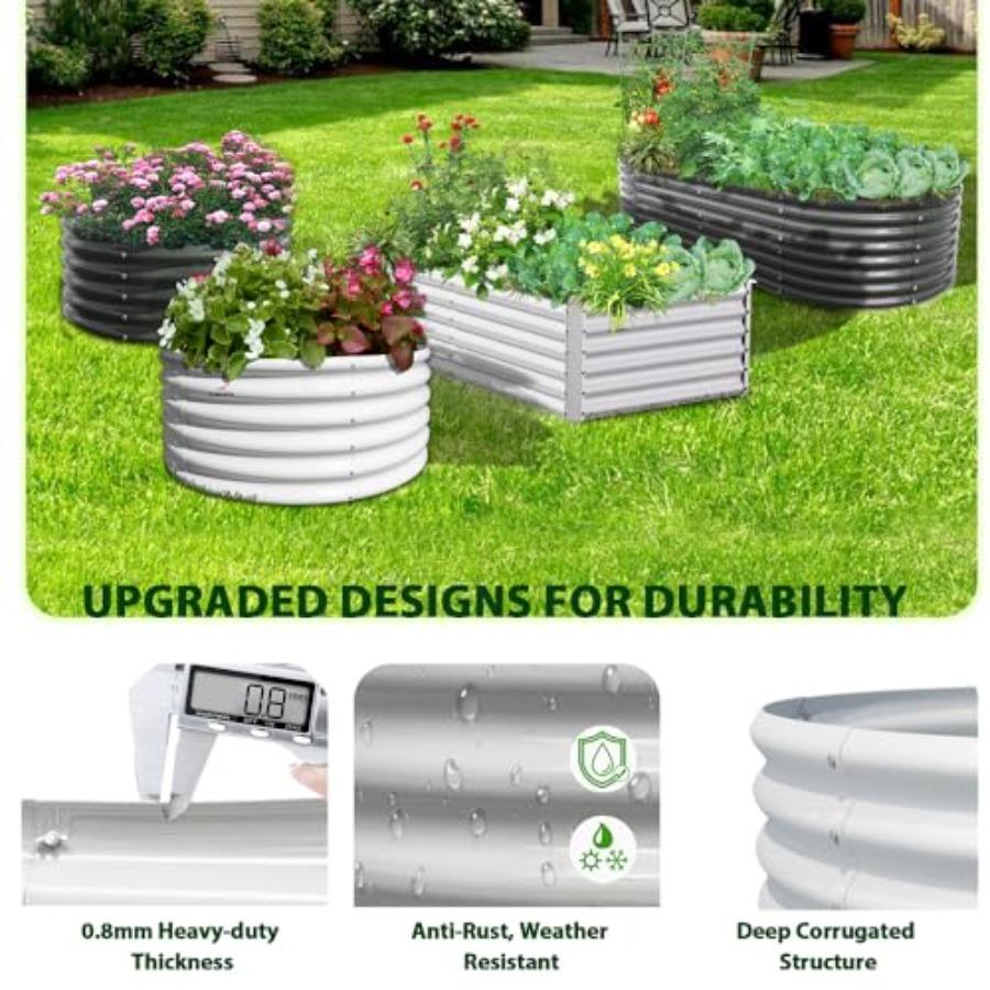 6-Packs 4ft X 18 Tall Round Galvanized Raised Garden Beds Outdoor for Planting Vegetables Flowers Herb Antique White