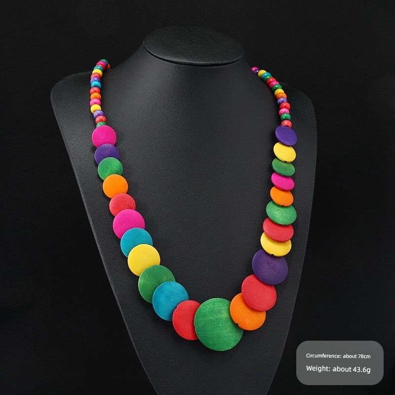 Retro Ethnic Style Wooden Necklace Fashion Style Bohemia Long Stylish Multi-Layer Sweater Chain Performance Accessories Women
