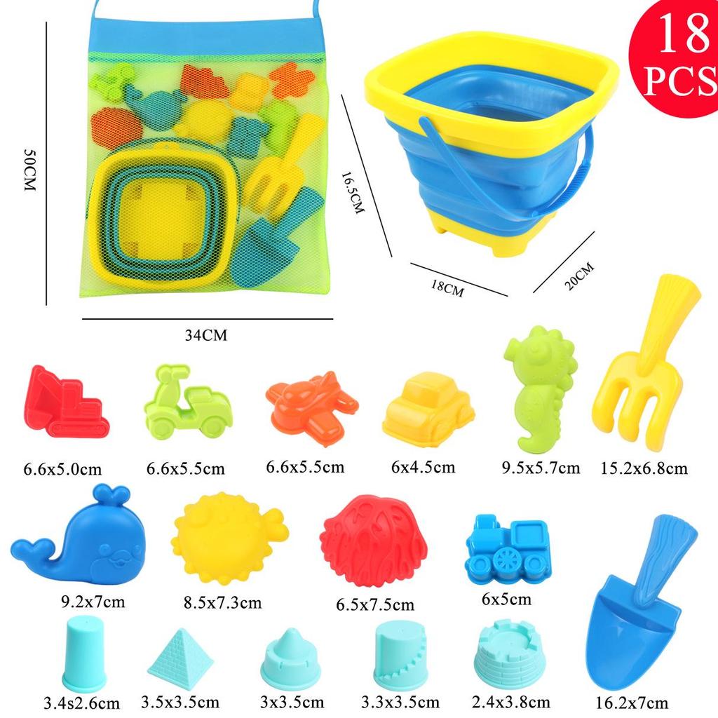 Children's Foldable Beach Toy Set: Telescopic Bucket, Round Bucket, Shovel for Sand & Water Play.