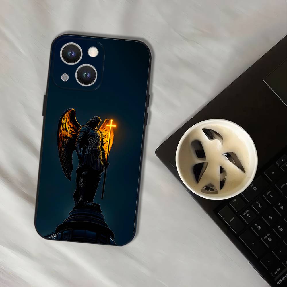 Archangel Michael Cross Phone Case For iPhone 16,15,14,13,12,11,Pro,XS,Max,XR,Plus,E,SE4,Mini Black Soft Cover