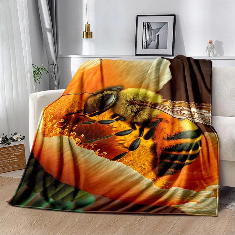 Cute Bee HoneyBee Insect Cartoon 3D Blanket,Soft Throw Blanket for Home Bedroom Bed Sofa Picnic Travel Office Cover Blanket Kids