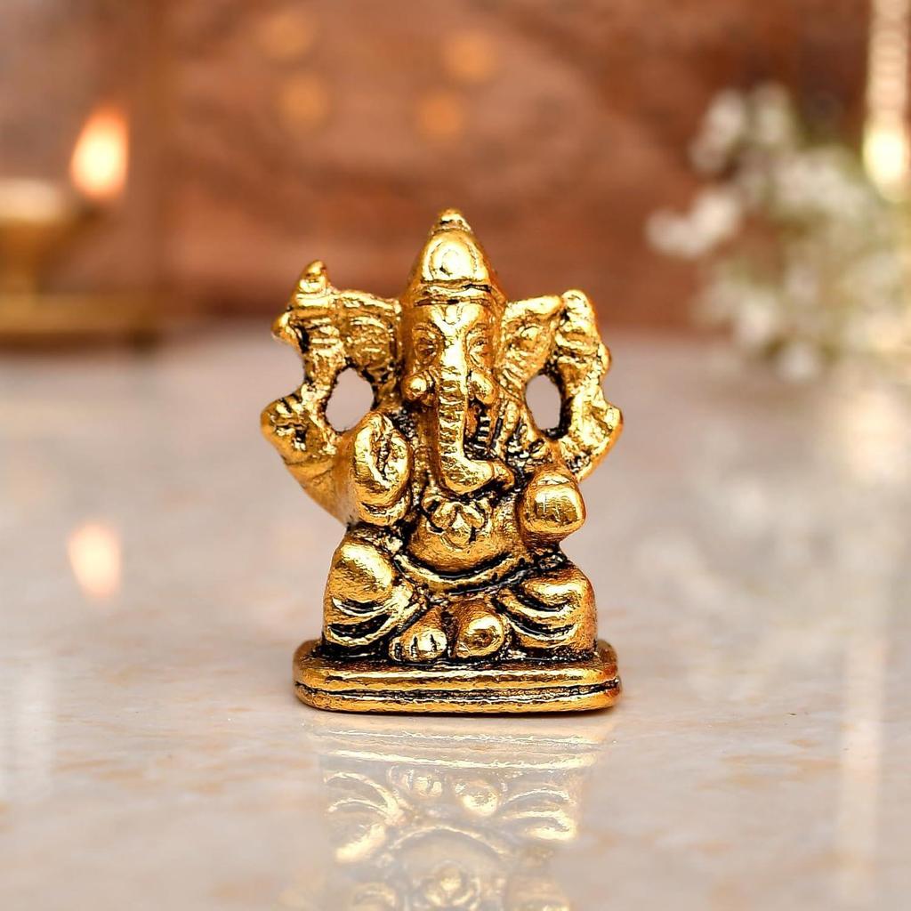 Metal Ganesh Idol for Diwali Decoration Item - Ganesha for Car Dashboard Small Ganpati Statue Figurine Murti for Home