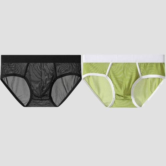 Men Briefs Low Waist Thin Yarn Breathable Panties Perspective Mesh Solid Color Design Elastic Men Underwear