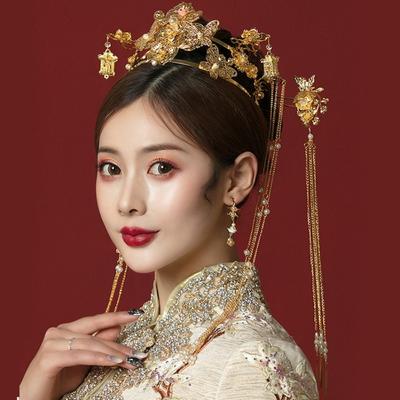 Tassel Wedding Hair Crown Luxury Women Hanfu Hairpin Exquisite Bride Hair Crown  with Earrings