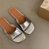 Flat bottom one-word slippers silver cool slippers women's summer wear beach slippers women's shoes