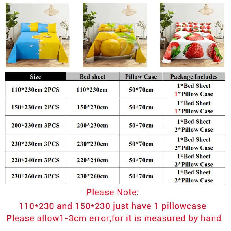 Fruit Bed Sheet Set and Pillow Case Queen King Size Bedding Set Lemon Print Pillowcase for Double Twin Full Single Bed Free Ship