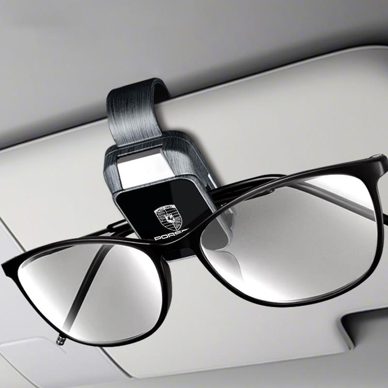 Wood Grain Car Sun Visor Glasses Clip Sunglasses Ticket Card Holder For Porsche Panamera Cayenne Taycan 911 718 Macan Carrera-GT