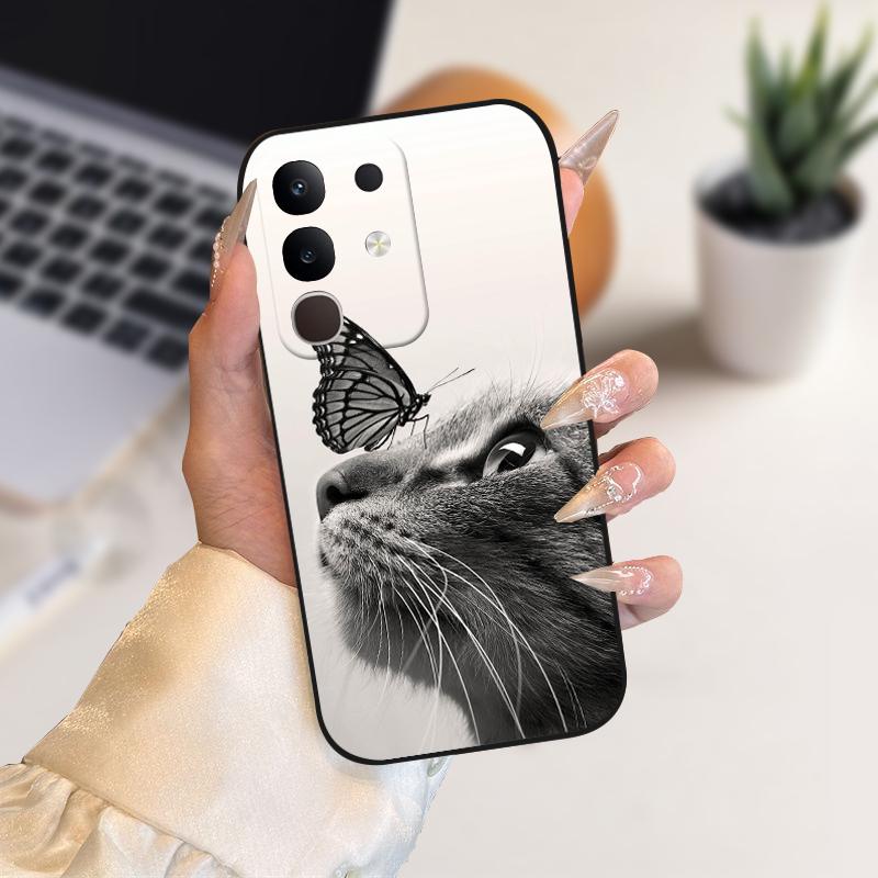 Pro vivo Y29 4G Pouzdra Y 29 Roztomilý Kreslený Potisk Černé Měkké Silikonové TPU Kryt Telefonu Pro Vivo T4x 5G Ochranné Pouzdro Fundas Case Capa