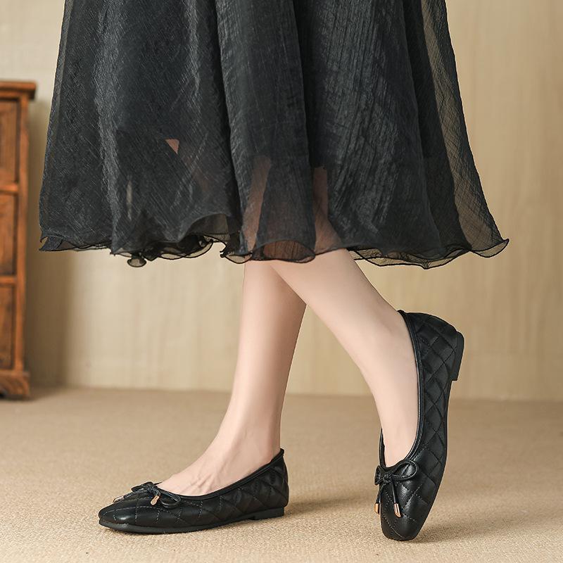 W107-81 single shoes 2025 new spring and autumn soft-soled beanie shoes fairy fairy flat shoes shallow mouth women's work shoes