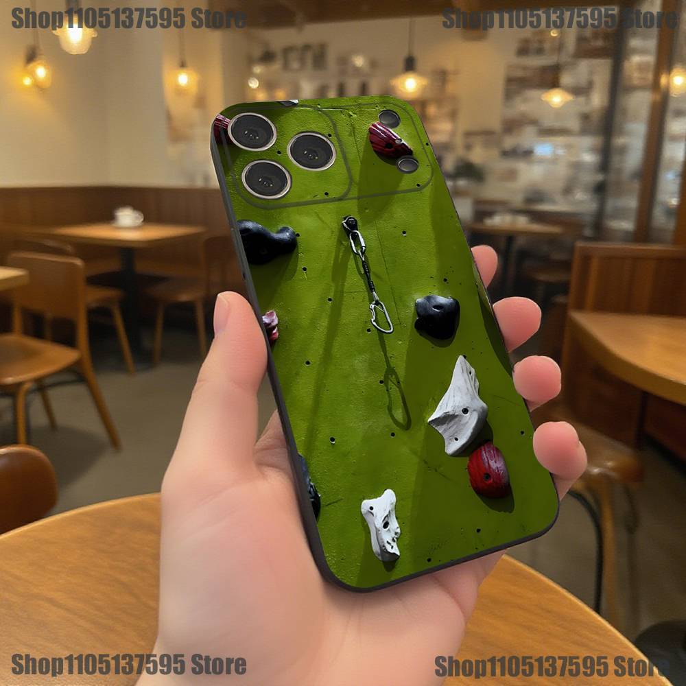 Rock Climbing Wall Phone Case For iPhone 17,16,15,14,13,12,11,Pro,XS,Max,XR,Plus,E,SE4,Mini Black Soft Cover