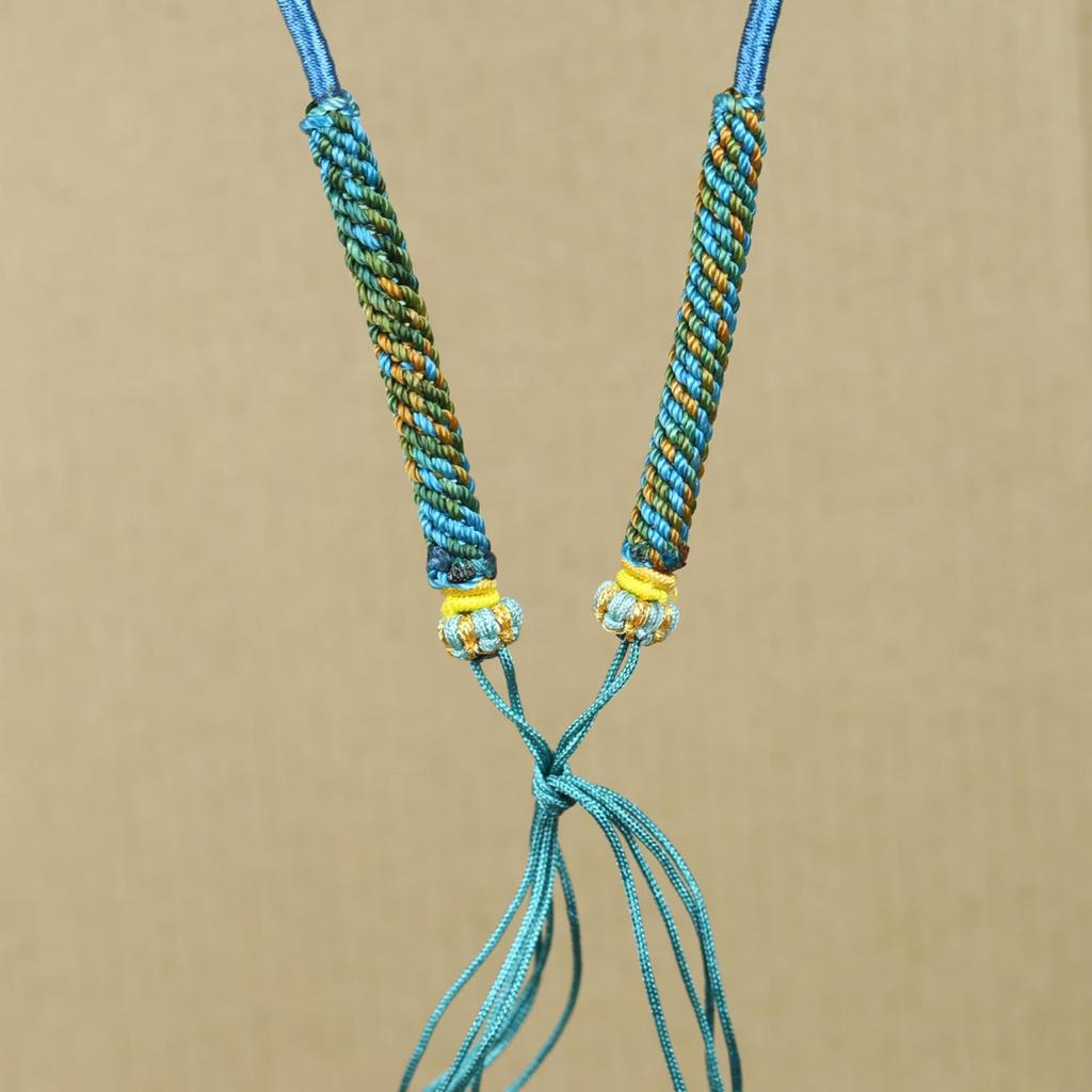 Adjustable Pendant Necklace with Handmade Woven Cord, Featuring Jadeite, Amber, Nanhong, and Hetian Jade Stones.