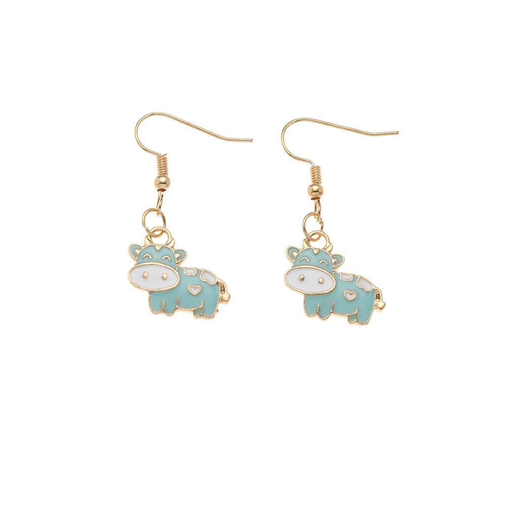 Happy Cow Oil Drop Alloy Rubber Band Headgear Pendant Earrings
