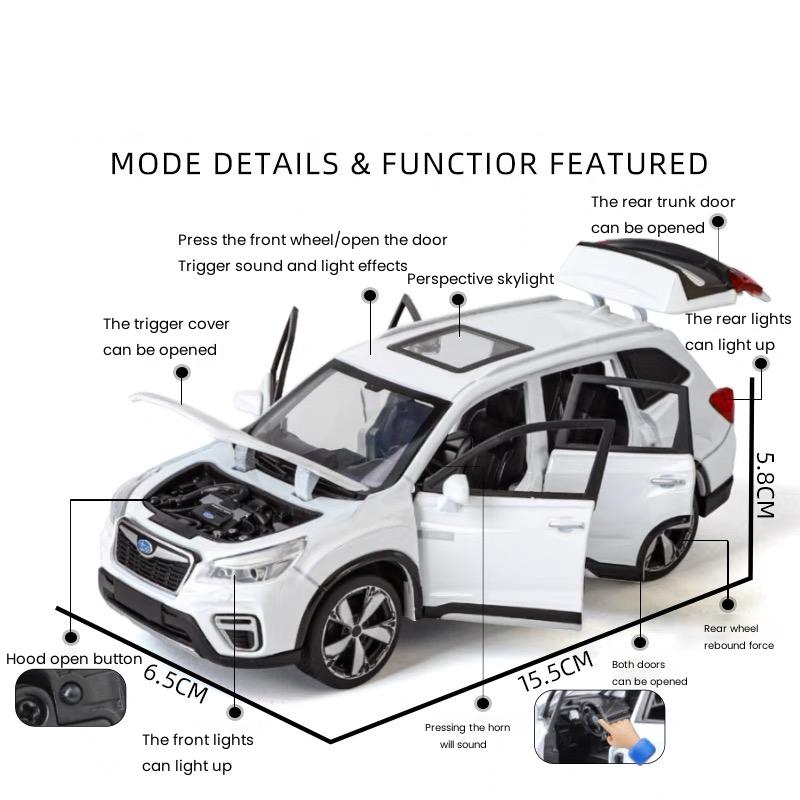 1/32 Subaru Forester SUV Alloy Off-Road Vehicle Miniature Scale Model Car Diecast Metal Sound and Light Collection Children Toy Gift