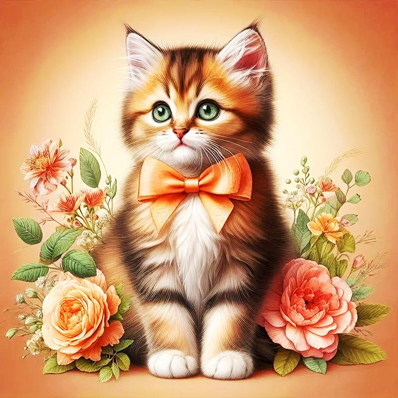 DIY Diamond Painting Cute Kitten Cross Stitch Kit Mosaic Art Diamond Painting Full Circle Diamond Home Decoration