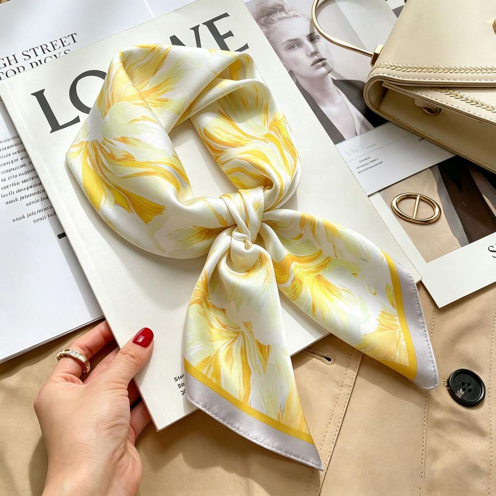 Simple temperament Spring and summer female imitation silk scarf versatile Korean version casual small square scarf neck protection decorative scarf