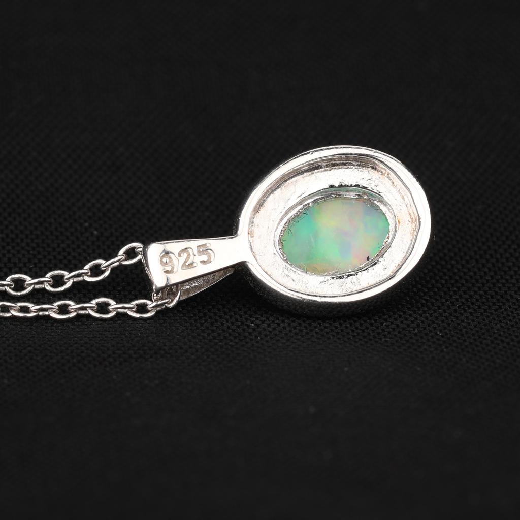 Ethiopian Opal Pendant 925 Sterling Silver Rhodium Fine Jewelry Gift for Her