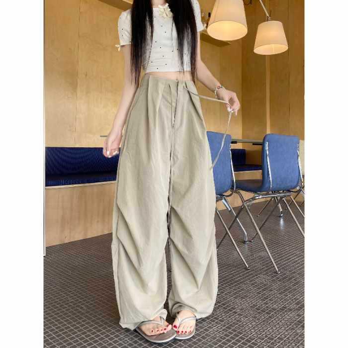 High Waist Wide-Leg Quick-Dry Khaki Casual Pants for Women S