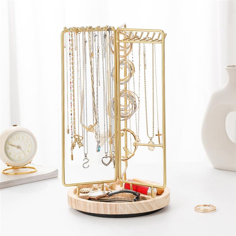 Premium-Jewelry Organizer Stand Rotating Jewelry Display With Metal Frame, With Bottom Tray, Jewelry Tower Organizer