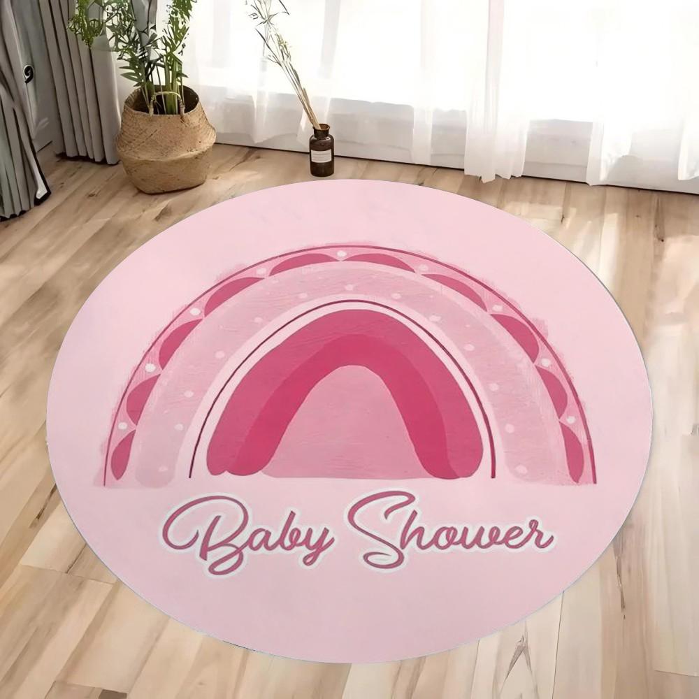 Boho Rainbow Round Rug Floor Mat Non-Slip Machine Washable Flannel Carpet for Home Living Room Kids Playmat Bedroom Floor Mat