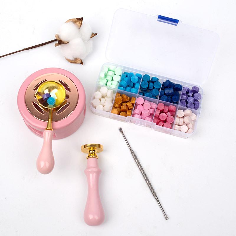 Complete Wax Seal Set with Accessories: Wax Beads, Wax Seal Spoon, Furnace, and Stamp Head